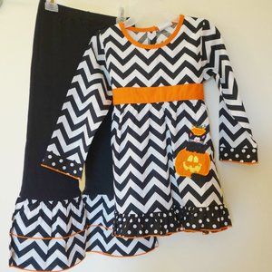 NEW Ann Loren Girls Halloween Cat Top Chevron Pants Outfit Set 4T 5T NWT